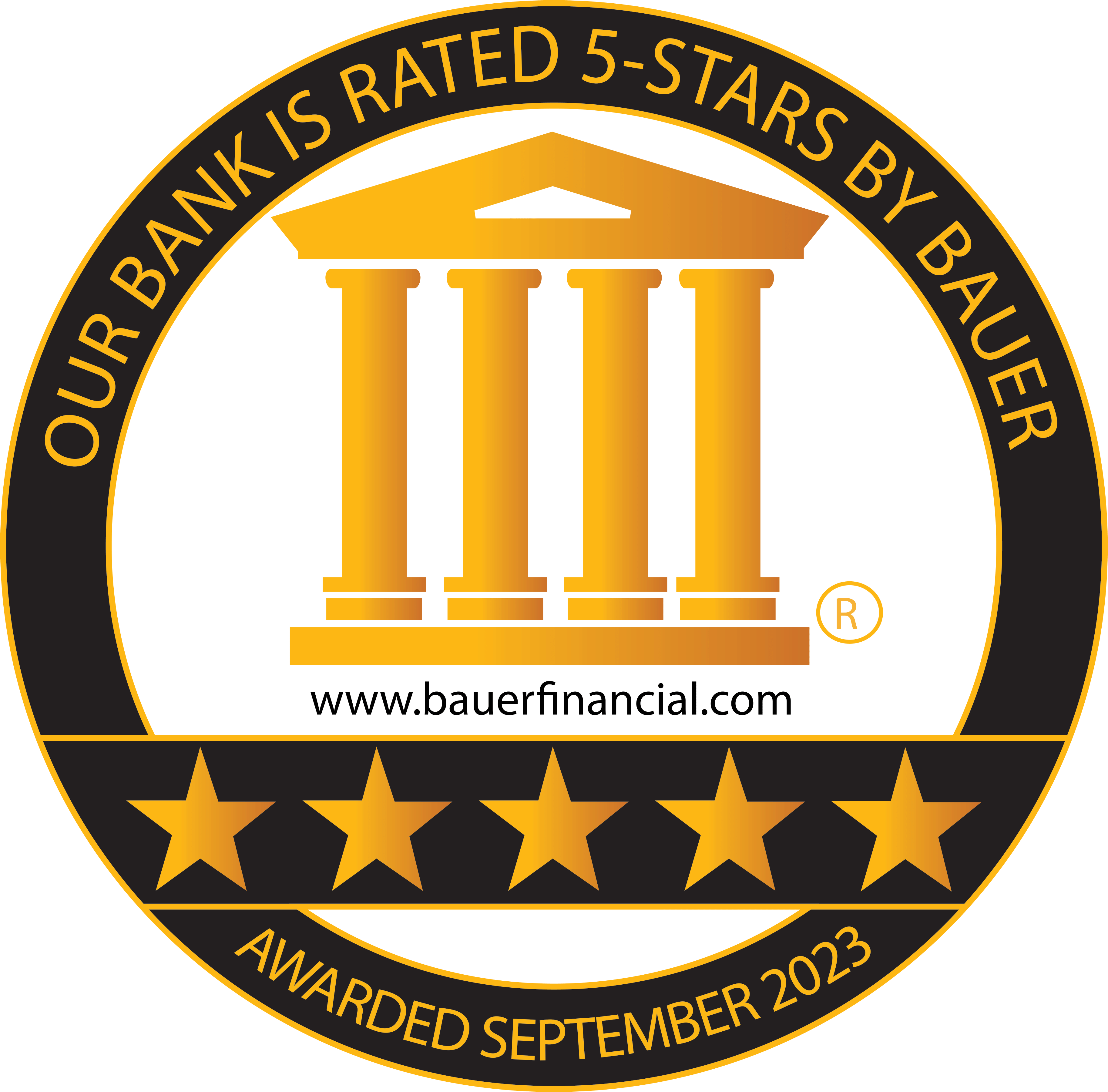 Our bank is rated 5-stars by Bauer